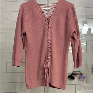 Women's Lace-Up Sweater - Pink